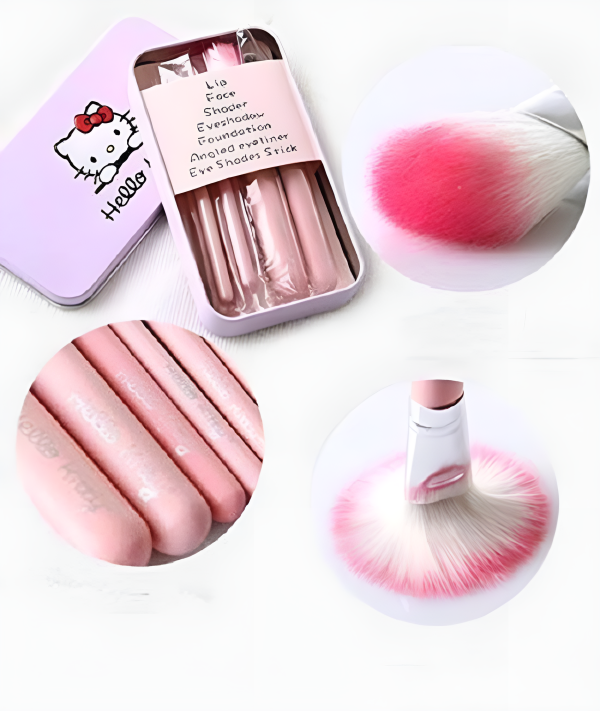 07-Pcs Pink Kitty Style Makeup Brush Set – Complete Kit for Pros & Beginners