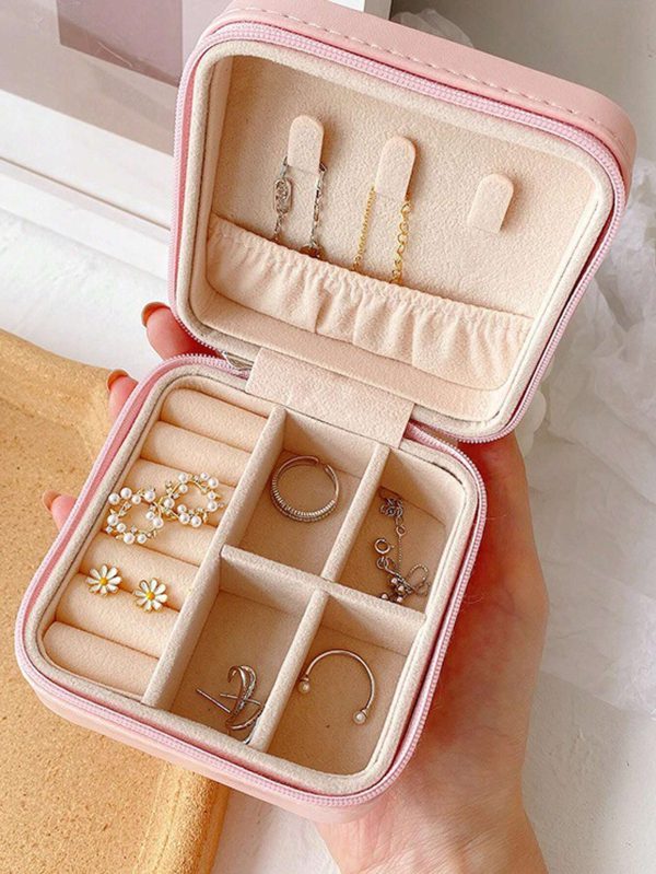 Leather jewelry storage box with stand for earrings, rings, and cosmetics. Random color.