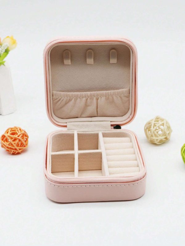 Leather jewelry storage box with stand for earrings, rings, and cosmetics. Random color.